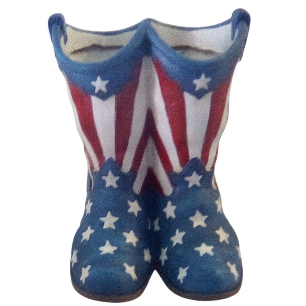 Collections Etc Patriotic Cowboy Boot Planter Stars and Stripes Americana Vase